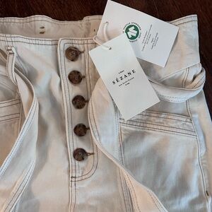 Sézane Cream High-Waist Button-Fly Trousers